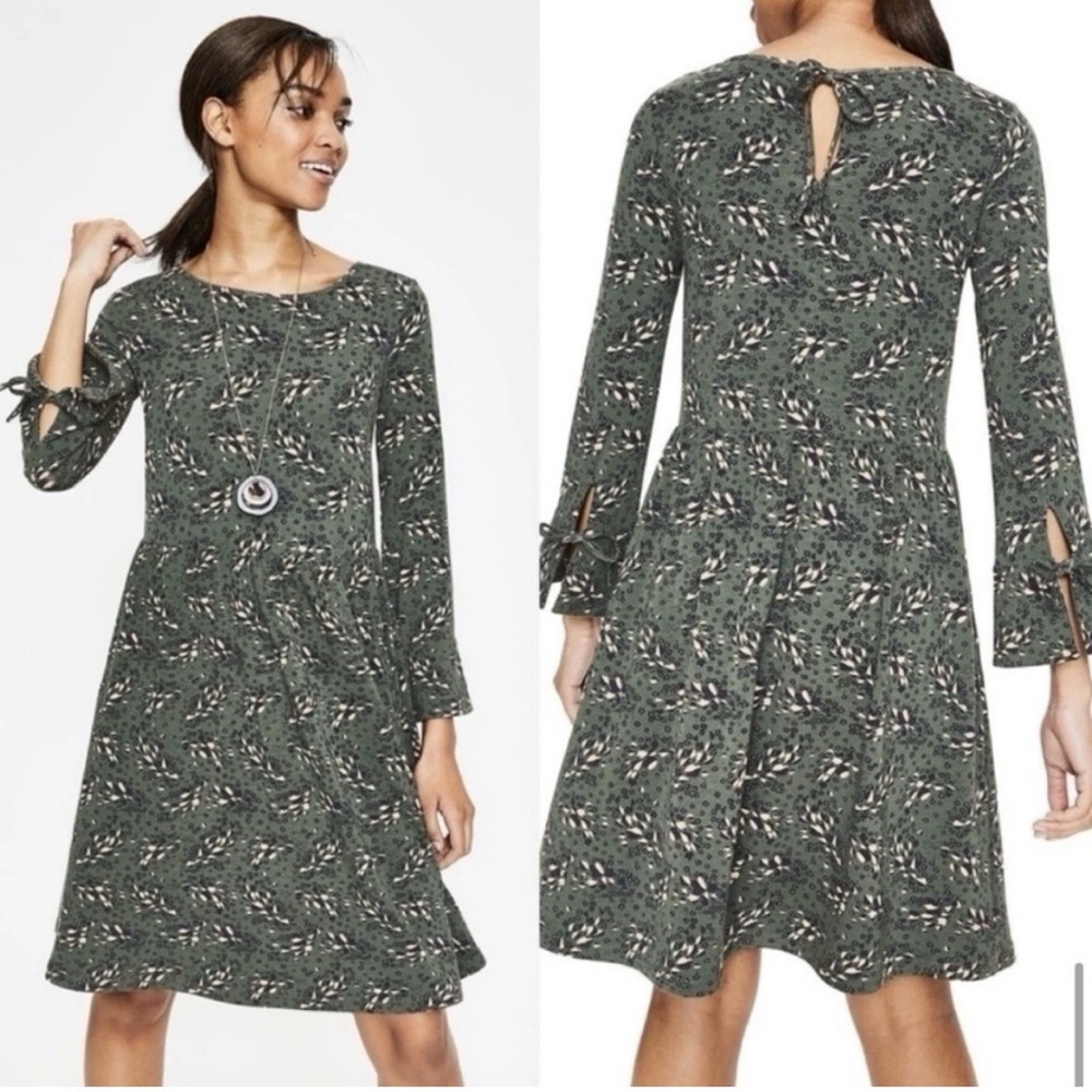 Boden Posie Green Floral Jersey Dress Knee Length Fit And Flare Bohemian Size 6